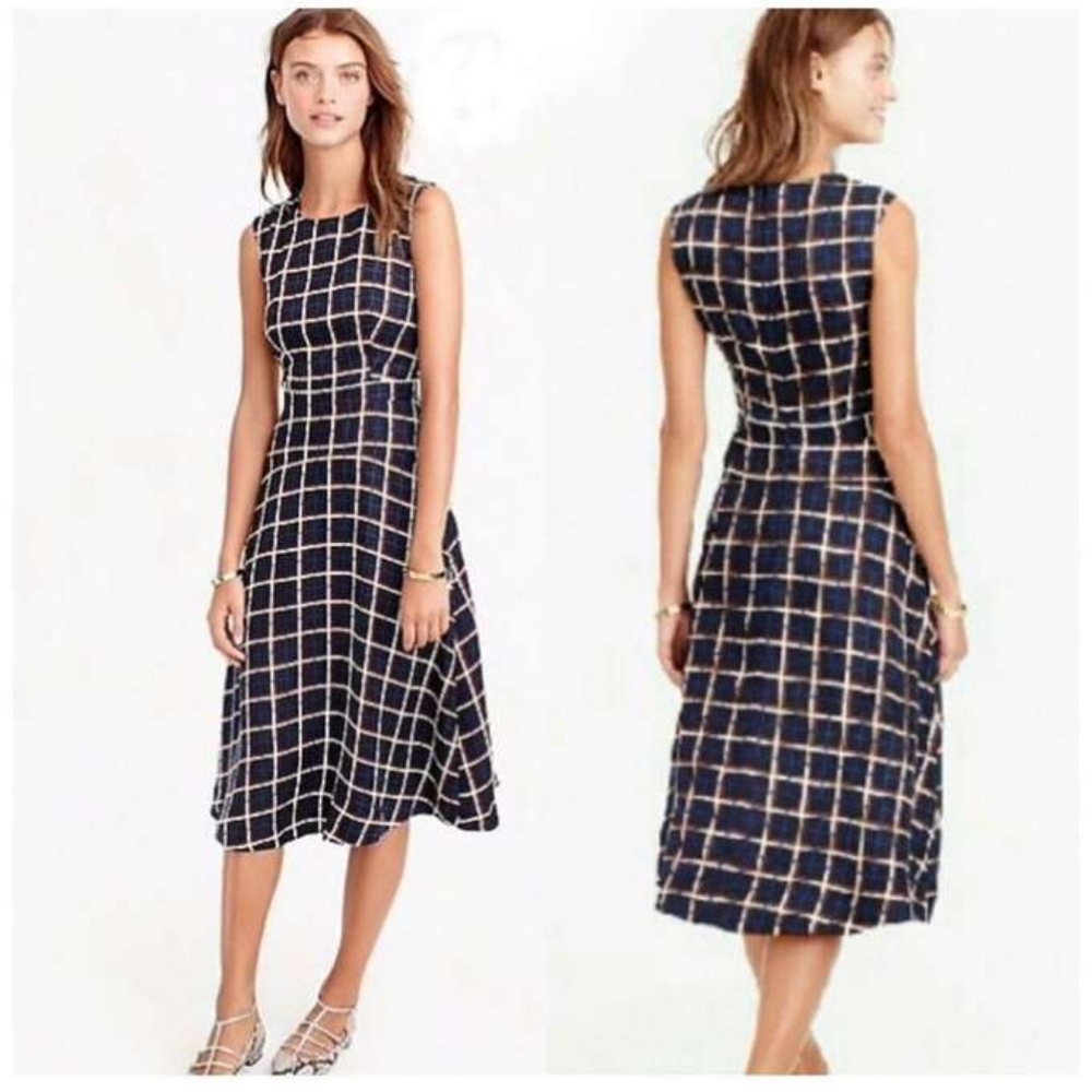 NWT J. Crew Silk Twill Windowpane Midi Dress Sz 12 Style F5452